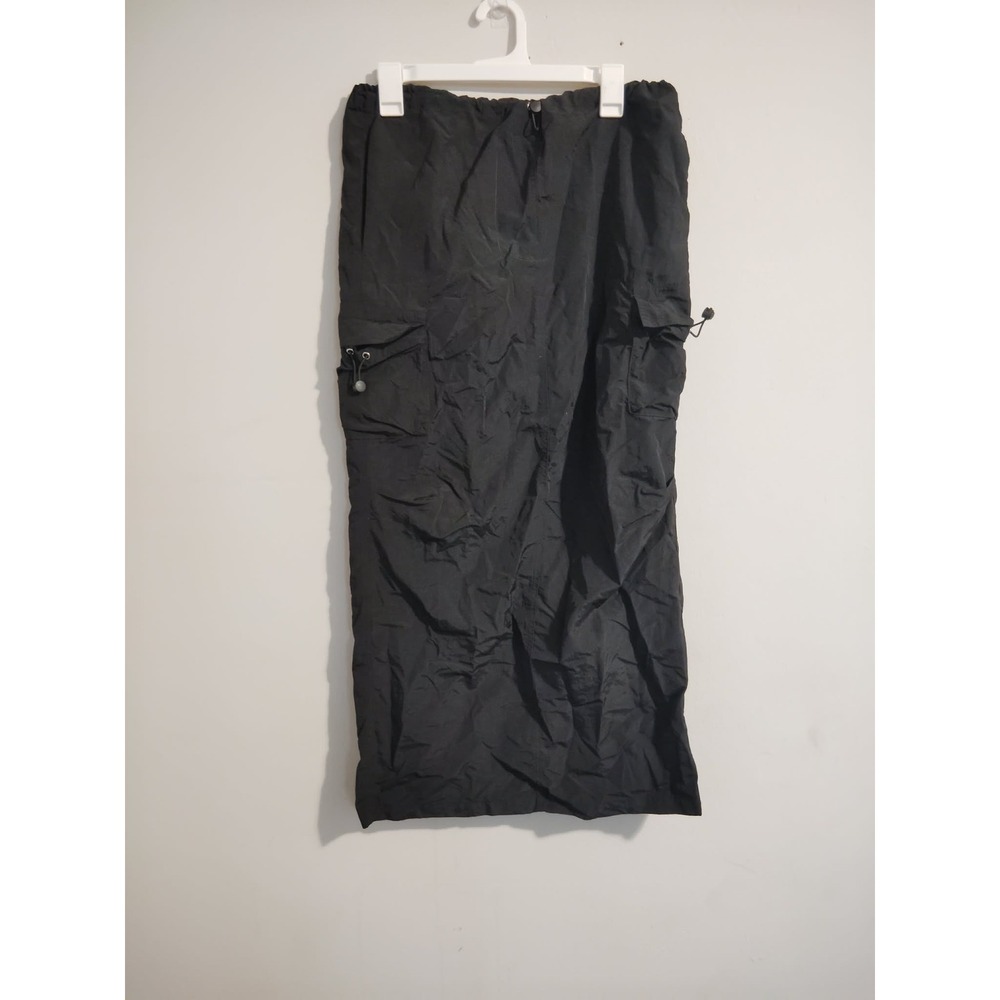 Forever 21 Womens Black Nylon Cargo Maxi Skirt Gorpcore Toggle Waist Size Medium